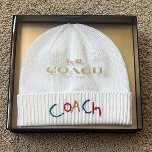 Coach White Beanie Hat